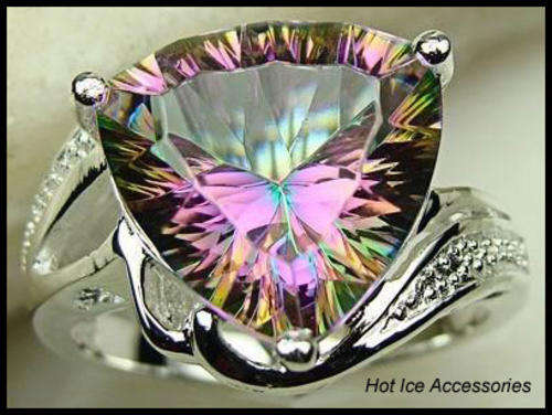 **INTERNATIONAL SHIPPING** STERLING SILVER SIMULATED MYSTIC TOPAZ RING