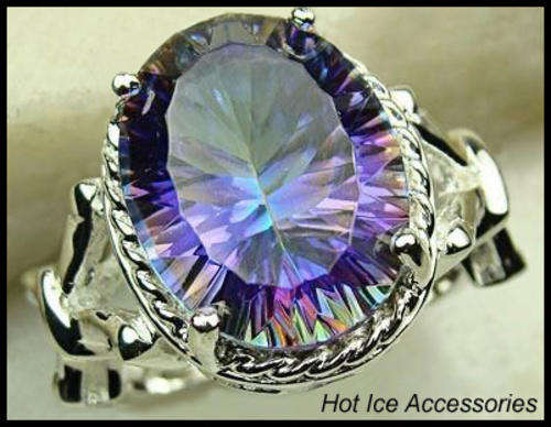 **INTERNATIONAL SHIPPING** STERLING SILVER SIMULATED MYSTIC TOPAZ RING