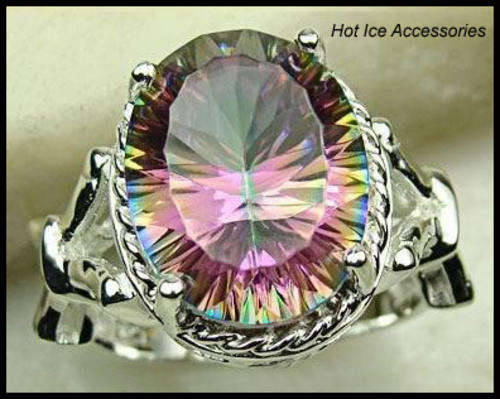 **INTERNATIONAL SHIPPING** STERLING SILVER SIMULATED MYSTIC TOPAZ RING