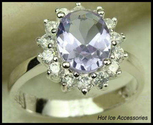 **INTERNATIONAL SHIPPING** STERLING SILVER HALLMARKED SIMULATED LIGHT AMETHYST RING