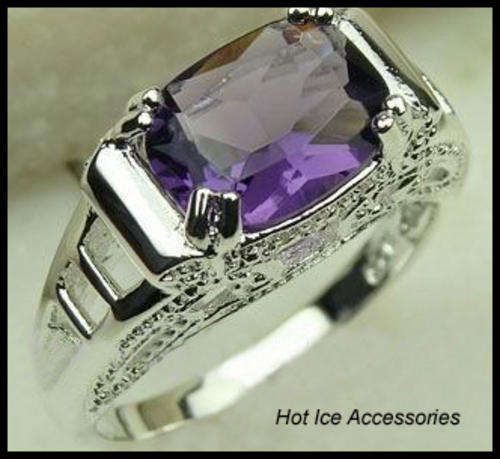 **INTERNATIONAL SHIPPING** STERLING SILVER HALLMARKED SIMULATED AMETHYST RING*NO COMBINED SHIPPING