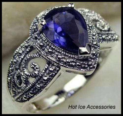 **INTERNATIONAL SHIPPING** STERLING SILVER HALLMARKED SIMULATED AMETHYST RING*NO COMBINED POSTAGE