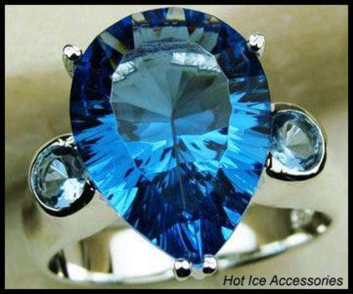 **INTERNATIONAL SHIPPING** STERLING SILVER HALLMARKED SIMULATED BLUE TOPAZ RING*NO COMBINED SHIPPING