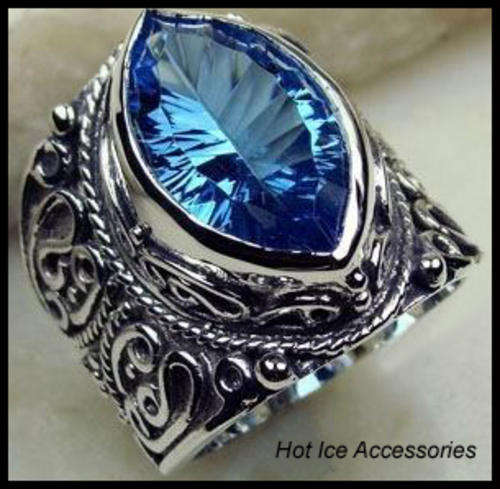 **INTERNATIONAL SHIPPING** STERLING SILVER HALLMARKED SIMULATED BLUE TOPAZ RING*NO COMBINED POSTAGE