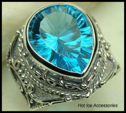 **INTERNATIONAL SHIPPING** STERLING SILVER SIMULATED BLUE TOPAZ RING*NO COMBINED POSTAGE