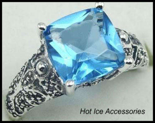 **INTERNATIONAL SHIPPING** STERLING SILVER HALLMARKED SIMULATED BLUE TOPAZ RING*NO COMBINED POSTAGE
