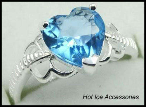 **INTERNATIONAL SHIPPING** STERLING SILVER HALLMARKED SIMULATED BLUE TOPAZ RING*NO COMBINED POSTAGE