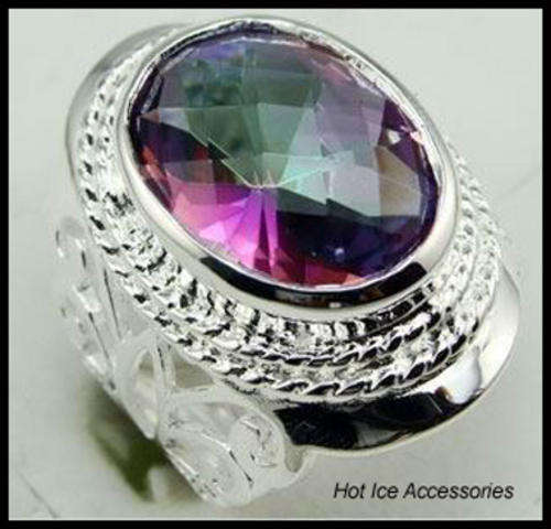 **INTERNATIONAL SHIPPING** STERLING SILVER SIMULATED MYSTIC TOPAZ RING**NO COMBINED POSTAGE