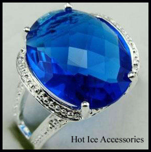 **INTERNATIONAL SHIPPING** STERLING SILVER HALLMARKED SIMULATED SAPPHIRE RING*NO COMBINED POSTAGE