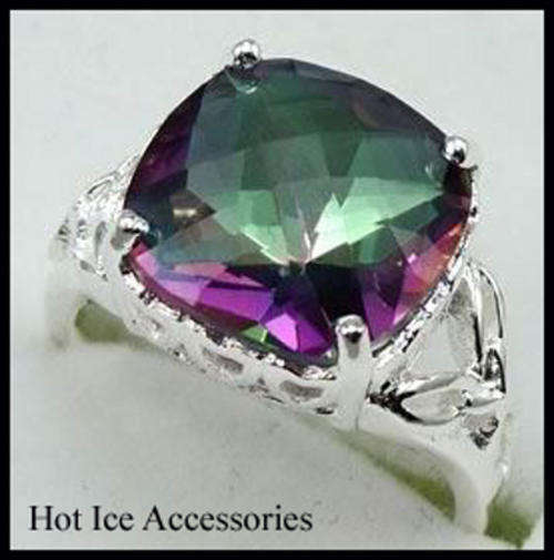 **INTERNATIONAL SHIPPING** STERLING SILVER SIMULATED MYSTIC TOPAZ RING**NO COMBINED POSTAGE
