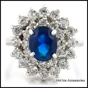 **INTERNATIONAL POSTAGE** 18K WHITE GOLD PLATED SIMULATED SAPPHIRE RING