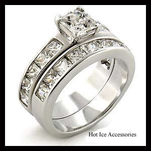 **INTERNATIONAL POSTAGE**  SIMULATED DIAMOND 18K WHITE GOLD PLATED WEDDING RING SET