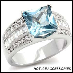 **INTERNATIONAL POSTAGE** 18K WHITE GOLD PLATED SIMULATED BLUE TOPAZ RING