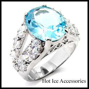 **INTERNATIONAL POSTAGE** 18K WHITE GOLD PLATED SIMULATED BLUE TOPAZ RING