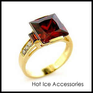 **INTERNATIONAL SHIPPING** 18K YELLOW GOLD PLATED SIMULATED GARNET RING*NO COMBINED SHIPPING
