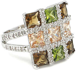 **INTERNATIONAL POSTAGE** 18K WHITE GOLD PLATED MULTI COLOURED RING
