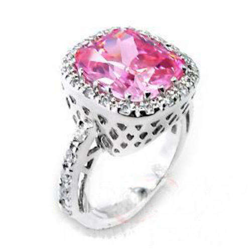 **INTERNATIONAL POSTAGE** 18K WHITE GOLD PLATED SIMULATED PINK TOPAZ RING