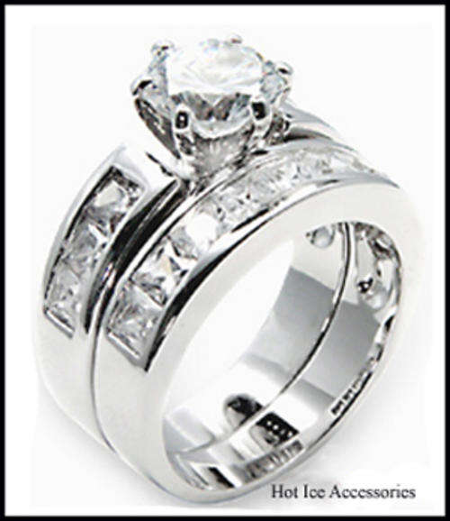**INTERNATIONAL POSTAGE**  SIMULATED DIAMOND 18K WHITE GOLD PLATED WEDDING RING SET