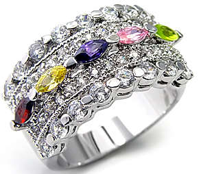 **INTERNATIONAL POSTAGE** 18K WHITE GOLD PLATED MULTI COLOURED RING