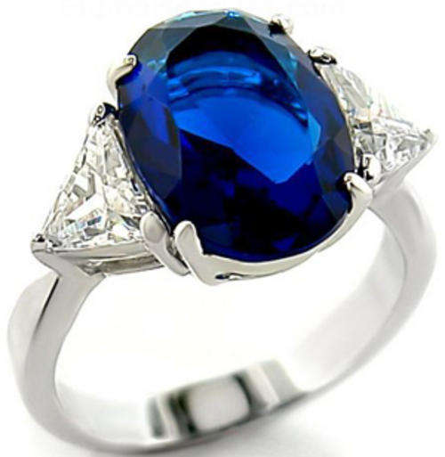 **INTERNATIONAL POSTAGE** 18K WHITE GOLD PLATED SIMULATED SAPPHIRE RING