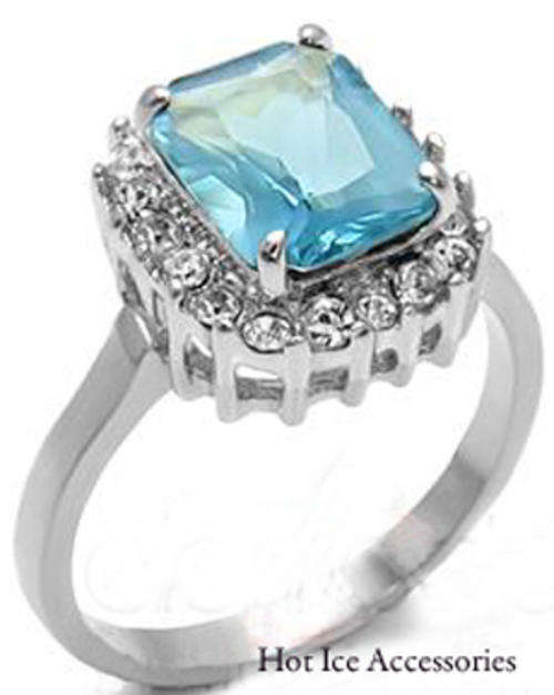 **INTERNATIONAL POSTAGE** 18K WHITE GOLD PLATED SIMULATED BLUE TOPAZ RING