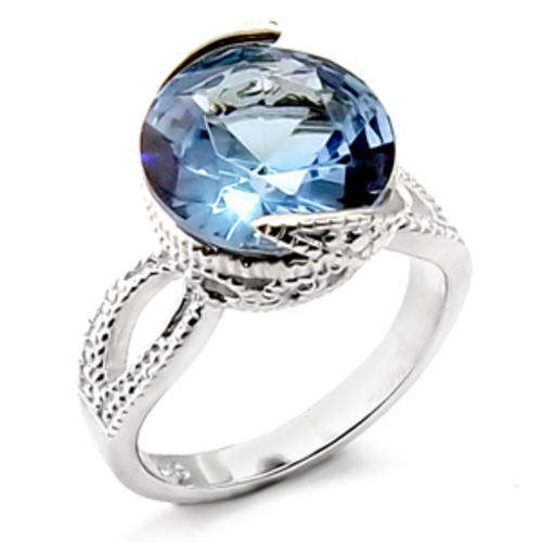 **INTERNATIONAL POSTAGE** 18K WHITE GOLD PLATED SIMULATED BLUE TOPAZ RING