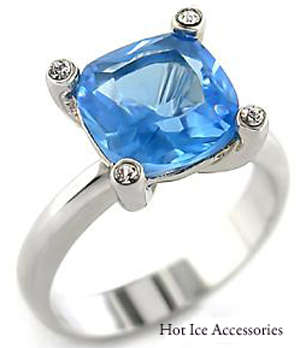 **INTERNATIONAL POSTAGE** 18K WHITE GOLD PLATED SIMULATED BLUE TOPAZ RING