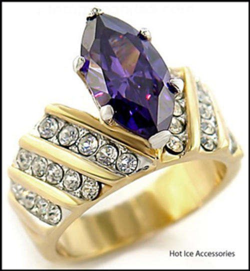 Simulated Amethyst and Simulated Diamond 18K Yellow Gold Plated Ring - NO COMBINED POSTAGE