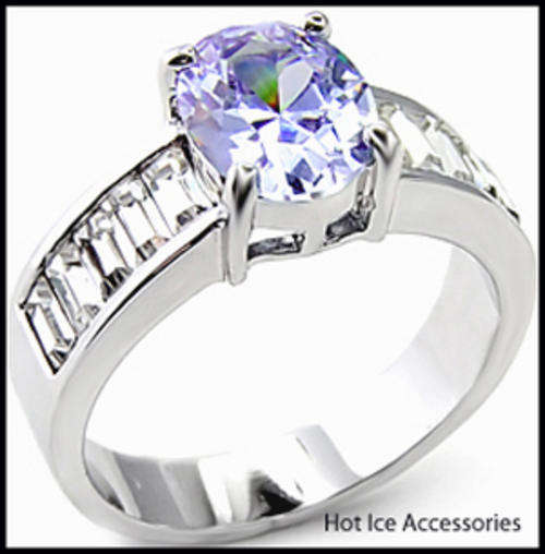 **INTERNATIONAL POSTAGE** 18K WHITE GOLD PLATED SIMULATED AMETHYST RING