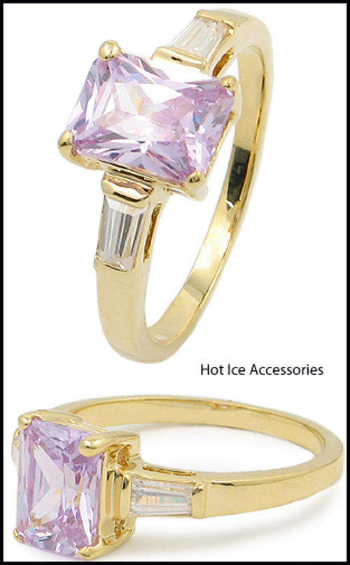 Simulated Light Amethyst and Simulated Diamond 18K Yellow Gold Plated Ring - NO COMBINED POSTAGE