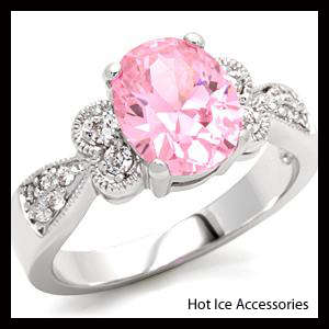 **INTERNATIONAL POSTAGE** 18K WHITE GOLD PLATED SIMULATED PINK TOPAZ RING