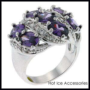 **INTERNATIONAL SHIPPING** 18K WHITE GOLD PLATED SIMULATED AMETHYST RING*NO COMBINED SHIPPING