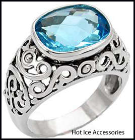 **INTERNATIONAL POSTAGE**STAINLESS STEEL SIMULATED BLUE TOPAZ RING