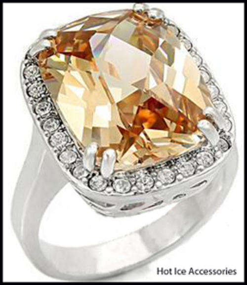 **INTERNATIONAL POSTAGE** 18K WHITE GOLD PLATED SIMULATED CITRINE RING