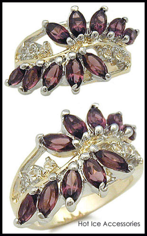 Simulated Amethyst and Simulated Diamond 18K Yellow Gold Plated Ring - NO COMBINED POSTAGE