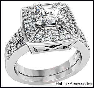 **INTERNATIONAL POSTAGE**  SIMULATED DIAMOND 18K WHITE GOLD PLATED WEDDING RING SET