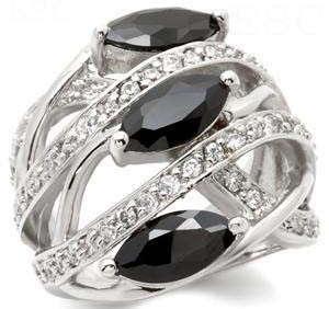 **INTERNATIONAL POSTAGE** 18K WHITE GOLD PLATED BLACK STONE RING