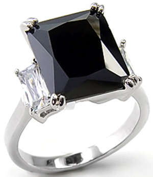 **INTERNATIONAL POSTAGE** 18K WHITE GOLD PLATED BLACK STONE RING