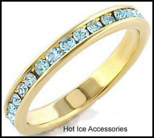 **INTERNATIONAL POSTAGE** 18K YELLOW GOLD PLATED SIMULATED BLUE TOPAZ RING