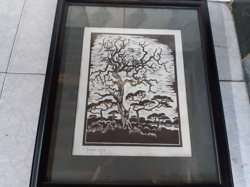 STUNNING GREGOIRE BOONZAIER BLACK AND WHITE LINOCUT
