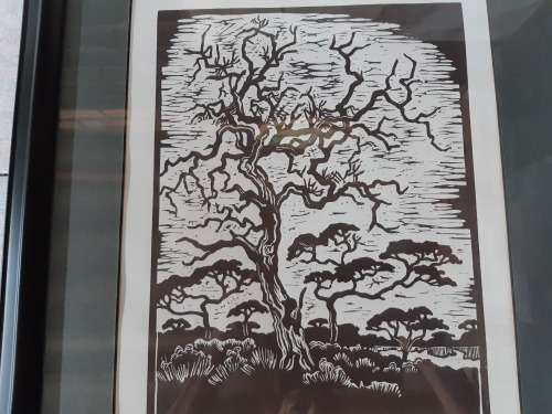 STUNNING GREGOIRE BOONZAIER BLACK AND WHITE LINOCUT