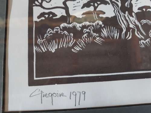 STUNNING GREGOIRE BOONZAIER BLACK AND WHITE LINOCUT