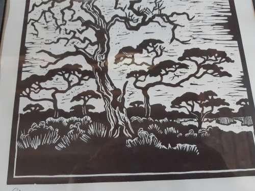 STUNNING GREGOIRE BOONZAIER BLACK AND WHITE LINOCUT