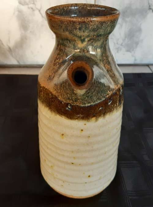 TIM MORRIS:  RARE AND AWESOME ANTIQUE LARGE LIDDED POTTERY JUG/PITCHER, CLEARLY MARKED