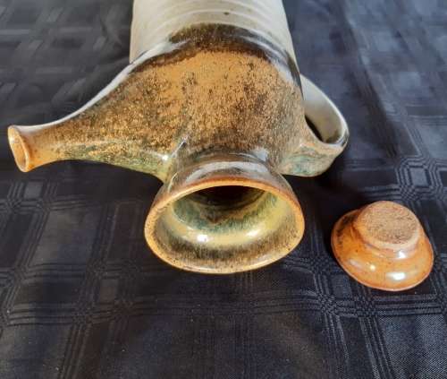 TIM MORRIS:  RARE AND AWESOME ANTIQUE LARGE LIDDED POTTERY JUG/PITCHER, CLEARLY MARKED