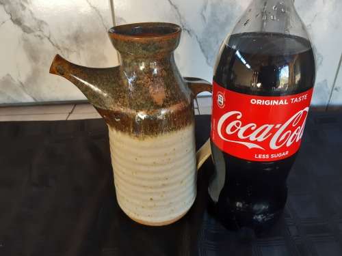 TIM MORRIS:  RARE AND AWESOME ANTIQUE LARGE LIDDED POTTERY JUG/PITCHER, CLEARLY MARKED