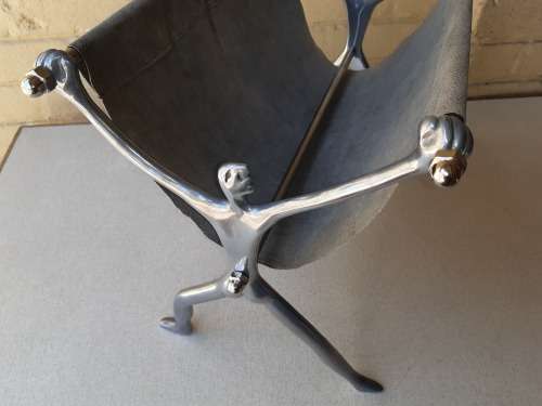 CARROLL BOYES:  GORGEOUS MAN DESIGN AND GRAY LEATHER MAGAZINE STAND IN GREAT CONDITION