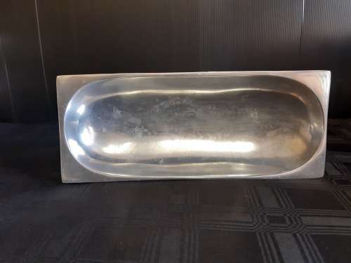 BEAUTIFUL ELONGATED SILVER METAL BOWL IN THE STYLE OF CARROL BOYES