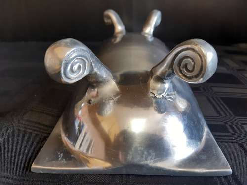 BEAUTIFUL ELONGATED SILVER METAL BOWL IN THE STYLE OF CARROL BOYES