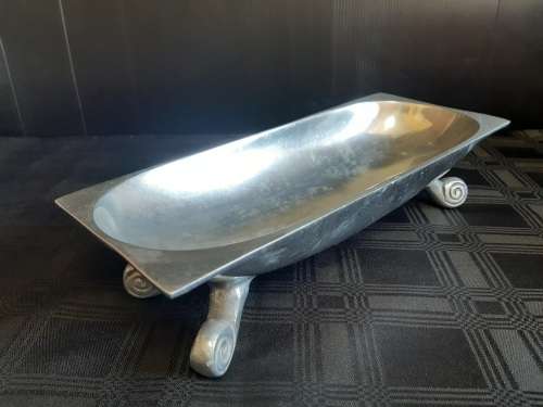 BEAUTIFUL ELONGATED SILVER METAL BOWL IN THE STYLE OF CARROL BOYES